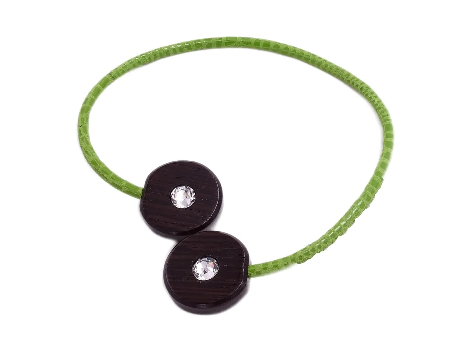 Handmade Statement Choker: Leather, Wenge Wood, Crystals