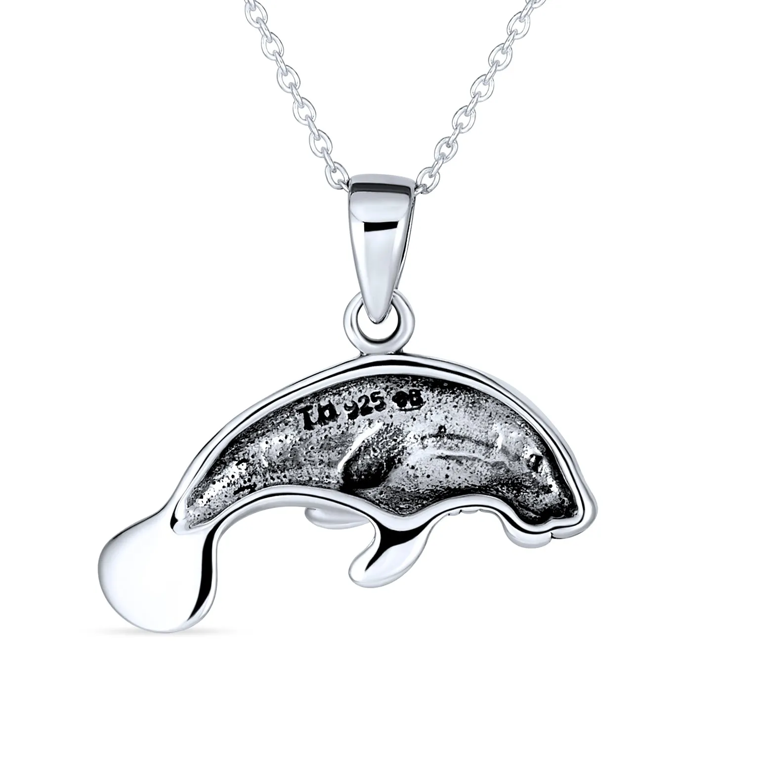 Hawaiian Nautical Sea Cow Marine Life Pendant Necklace in Sterling Silver