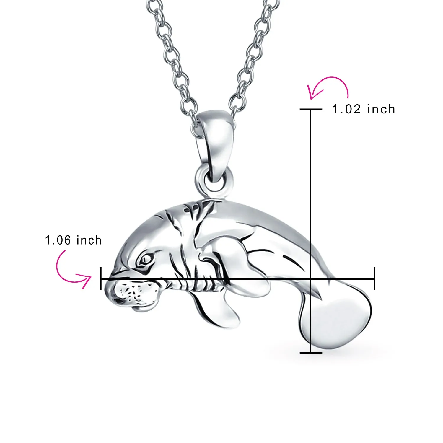 Hawaiian Nautical Sea Cow Marine Life Pendant Necklace in Sterling Silver