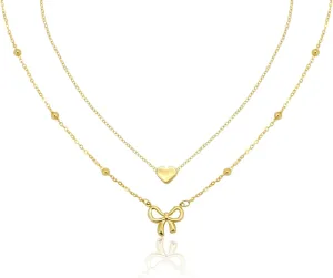 Heart and Bow Pendant Charm Necklace, Layered Gold Necklaces for Women, Stackable Choker Necklaces for Women Gold Trendy Jewelry Set Gifts