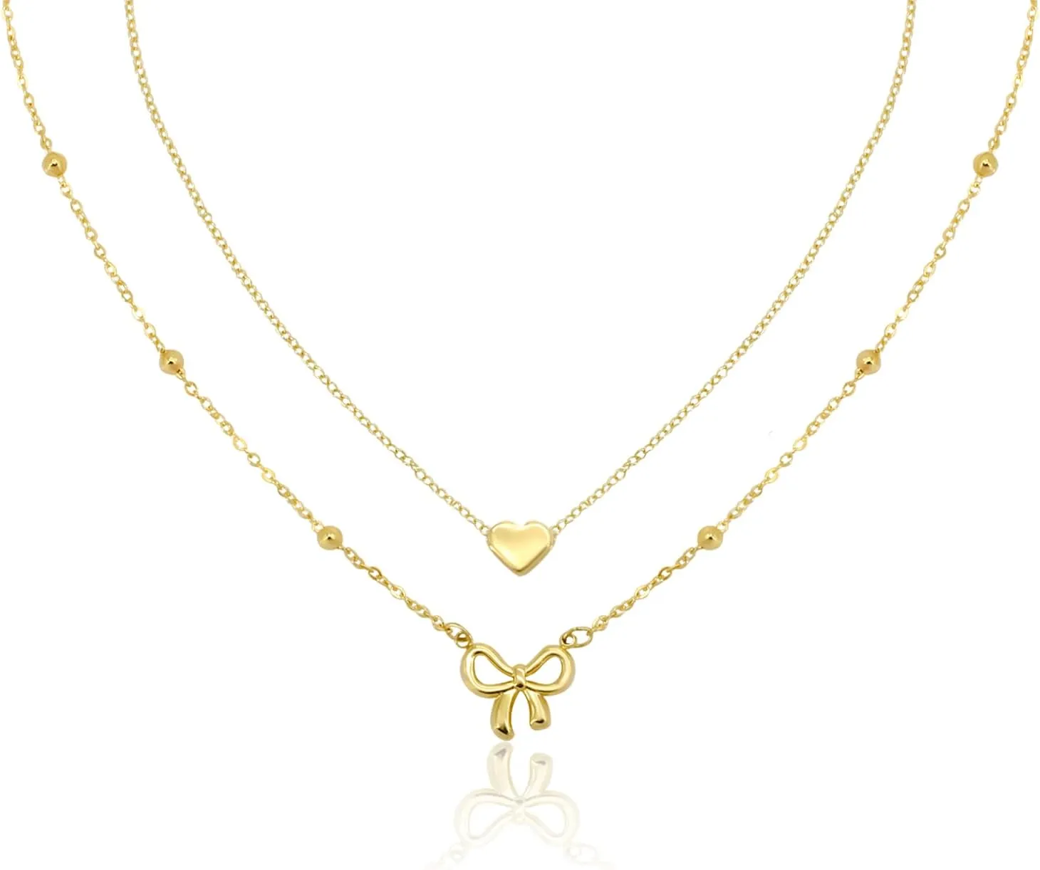 Heart and Bow Pendant Charm Necklace, Layered Gold Necklaces for Women, Stackable Choker Necklaces for Women Gold Trendy Jewelry Set Gifts