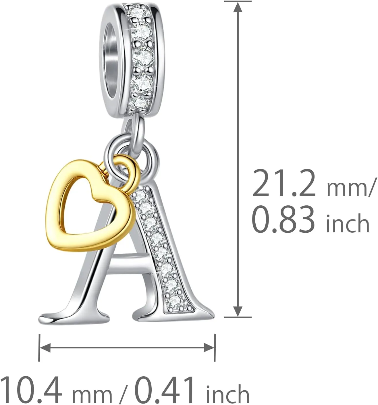Heart Dangle Initial A-Z Letter Charm Compatible with Pandora Charm Bracelets for Women Alphabet Pendant