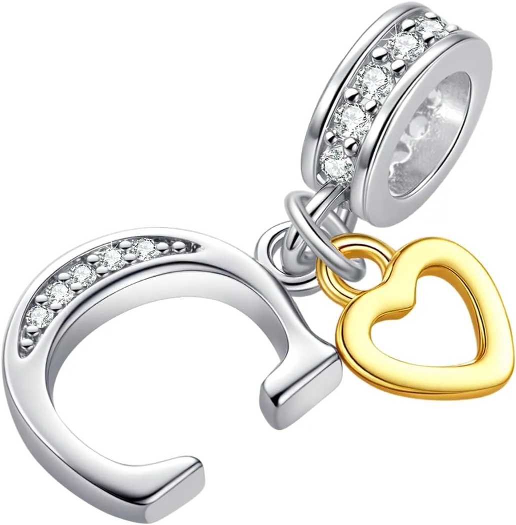 Heart Dangle Initial A-Z Letter Charm Compatible with Pandora Charm Bracelets for Women Alphabet Pendant