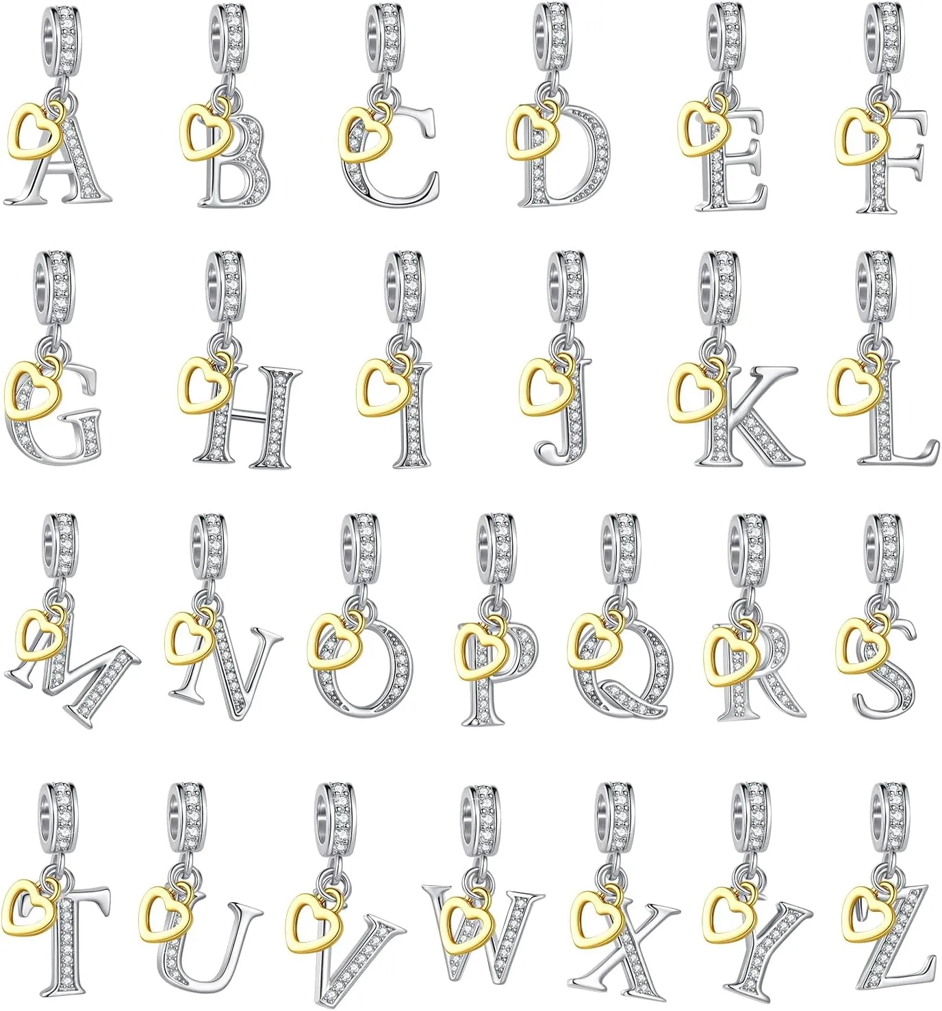 Heart Dangle Initial A-Z Letter Charm Compatible with Pandora Charm Bracelets for Women Alphabet Pendant