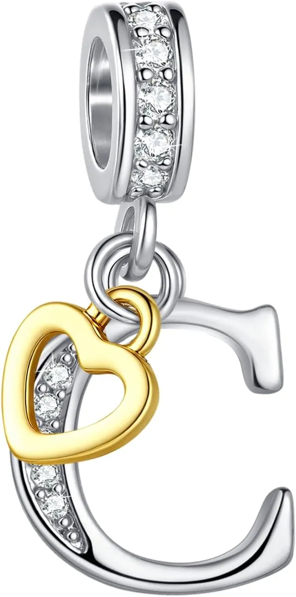 Heart Dangle Initial A-Z Letter Charm Compatible with Pandora Charm Bracelets for Women Alphabet Pendant