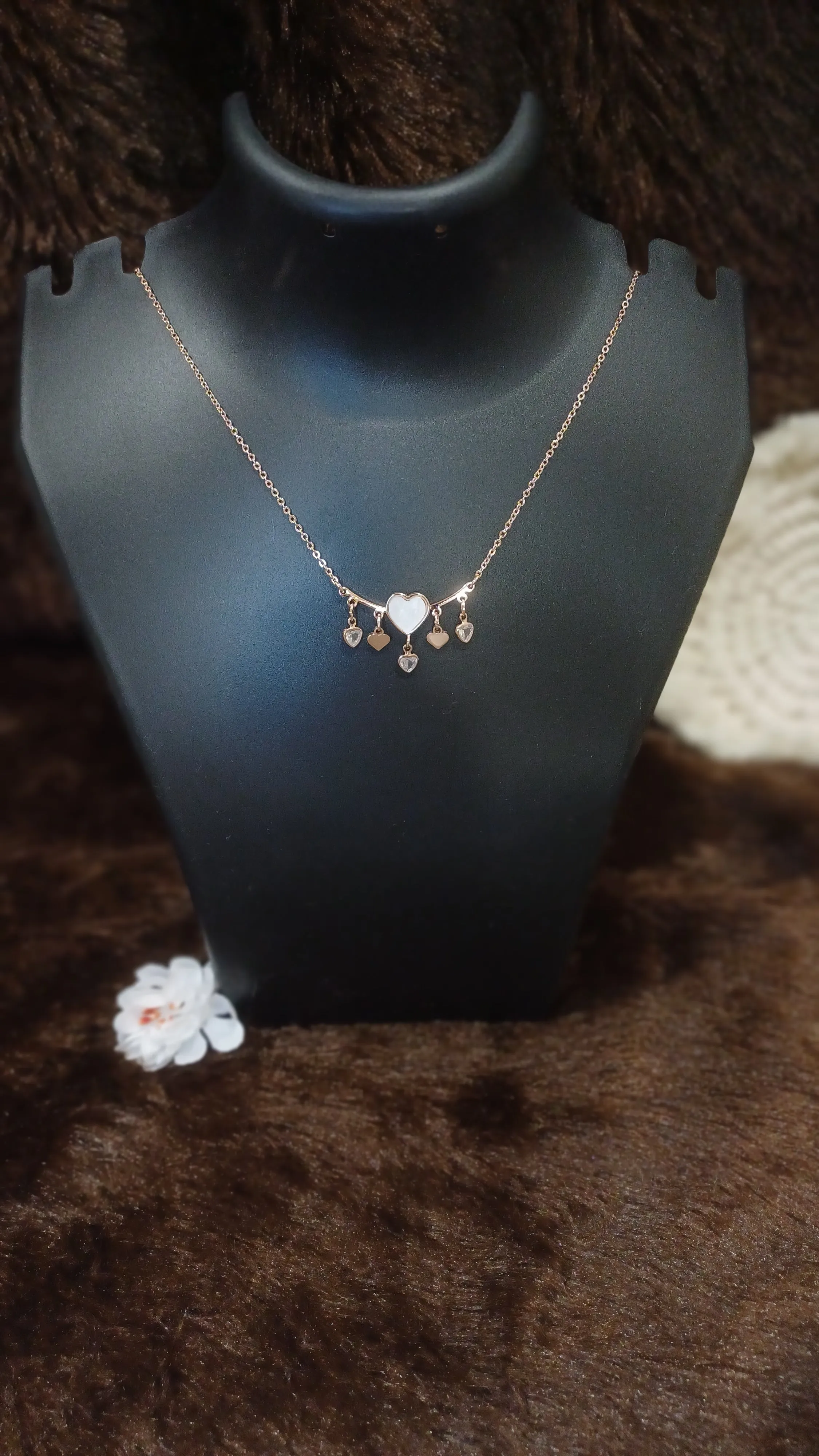 Heart-five pendant with hanging chimes and chain_ anti tarnish_ statement jewellery