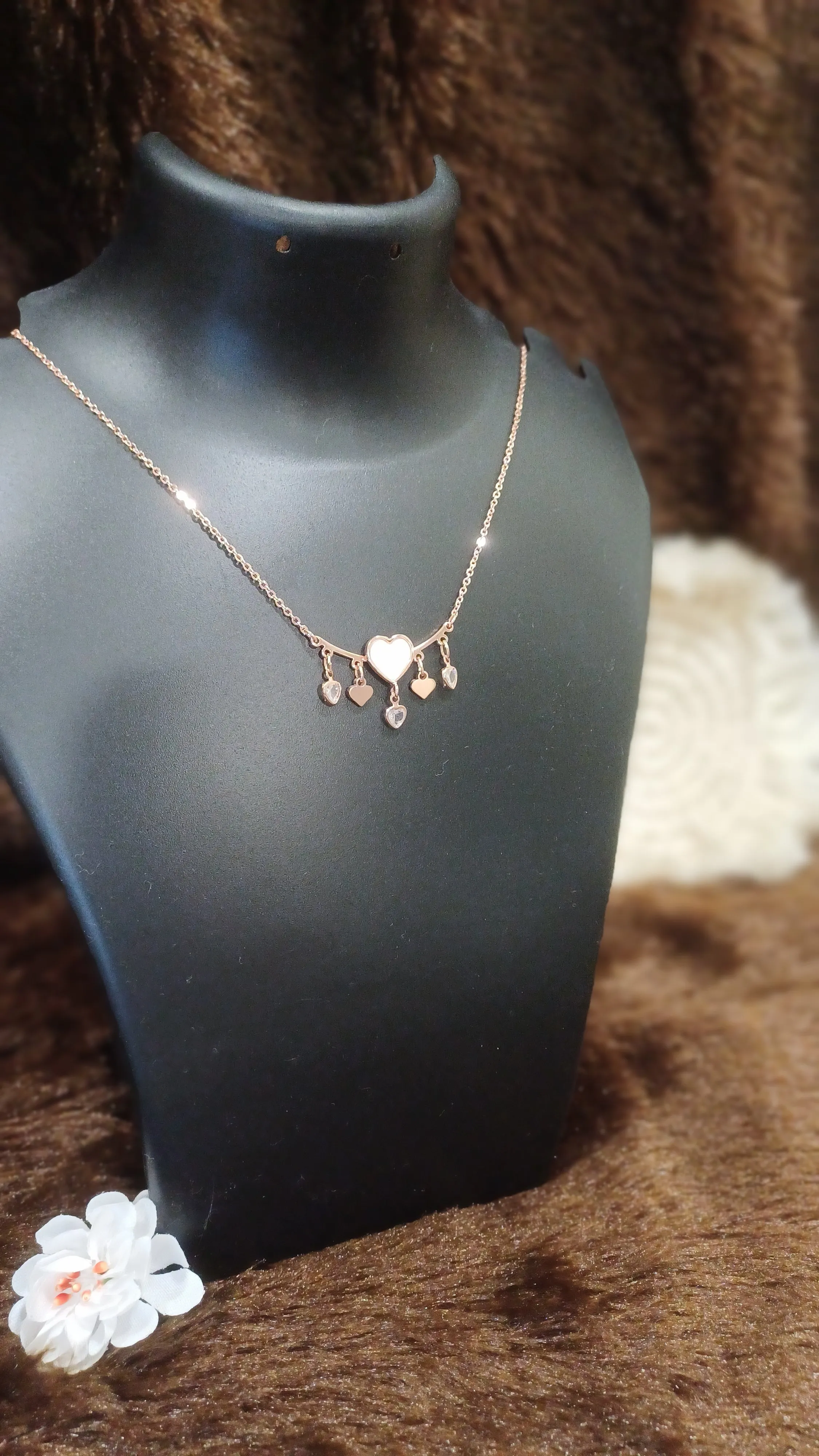 Heart-five pendant with hanging chimes and chain_ anti tarnish_ statement jewellery