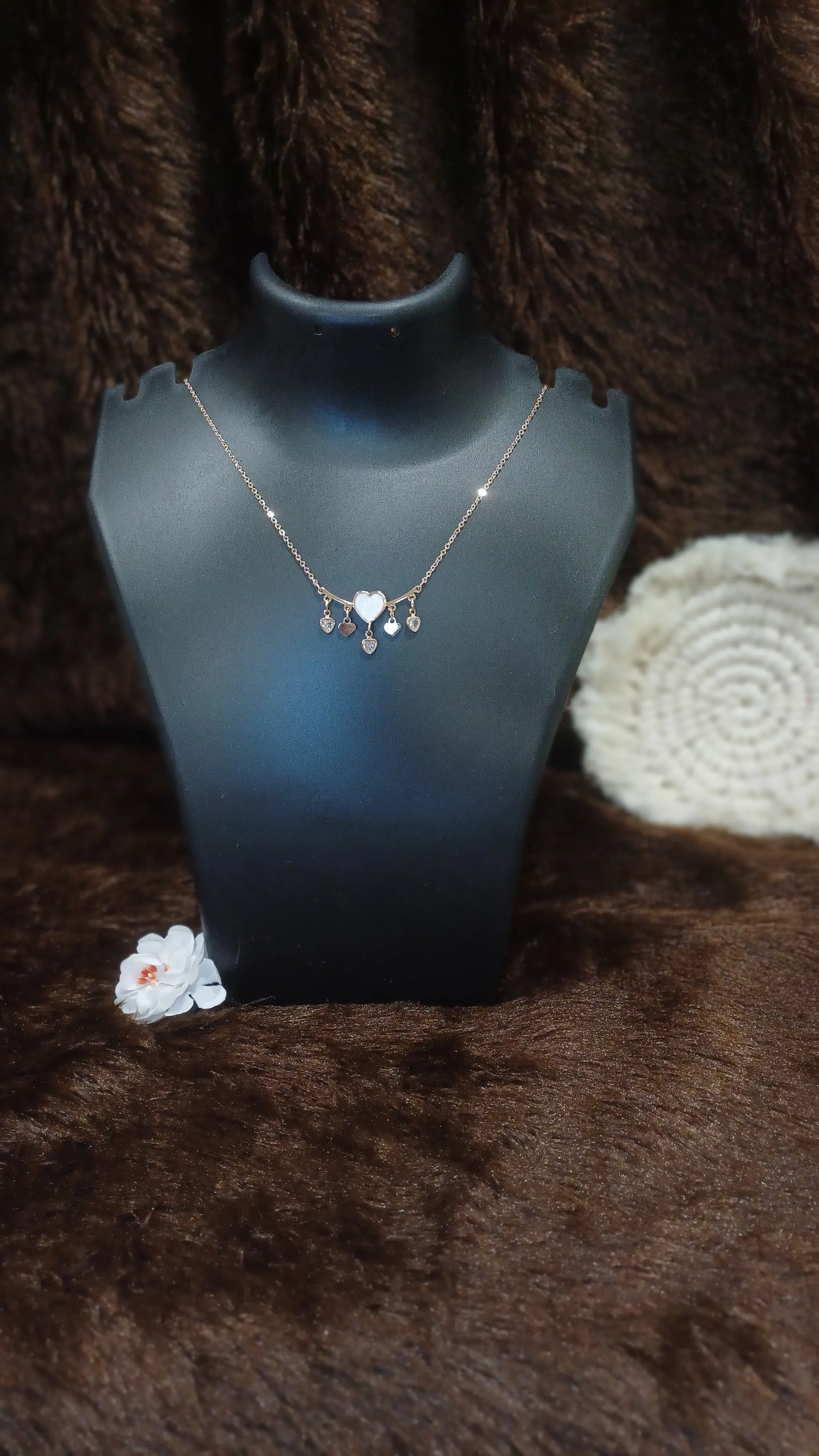 Heart-five pendant with hanging chimes and chain_ anti tarnish_ statement jewellery