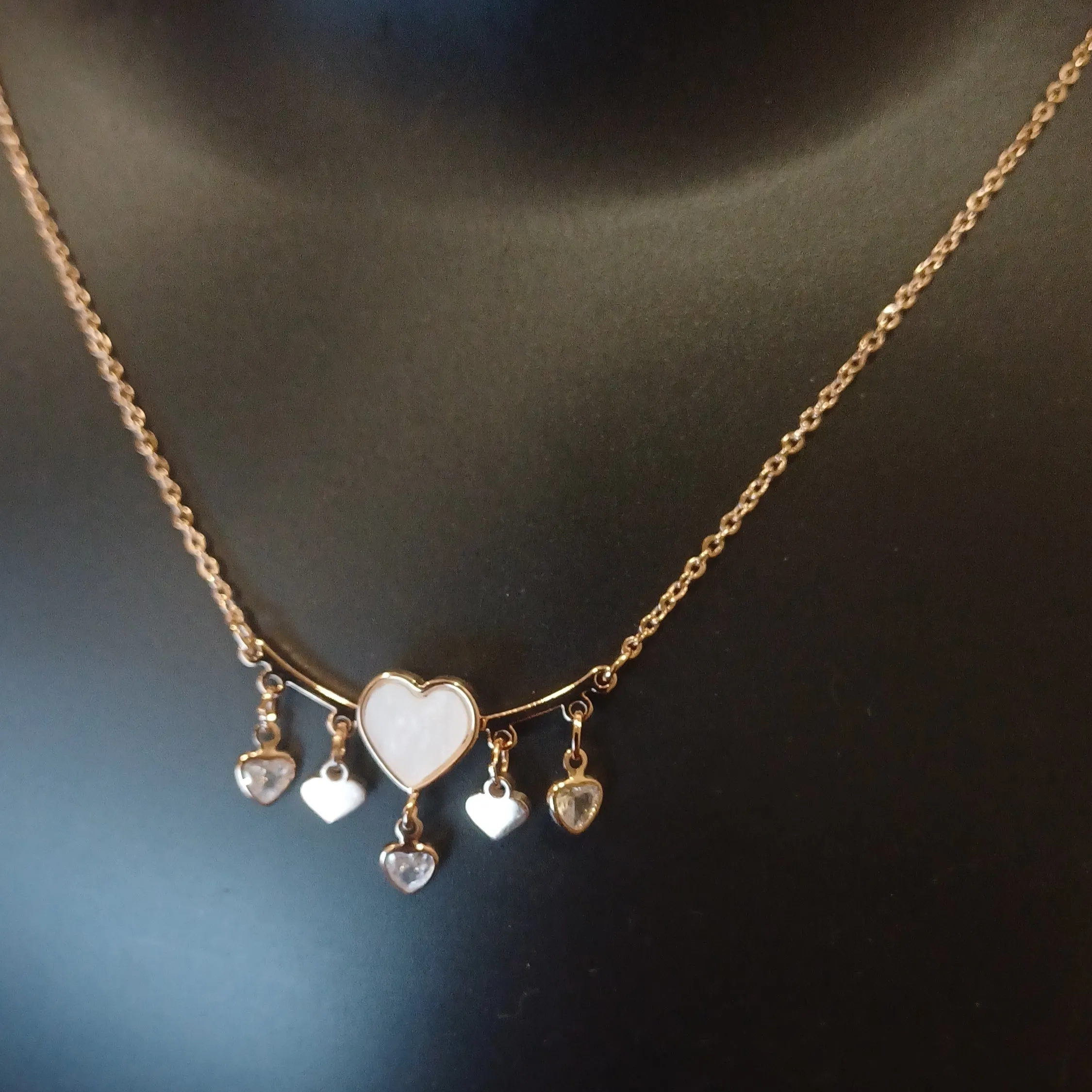 Heart-five pendant with hanging chimes and chain_ anti tarnish_ statement jewellery