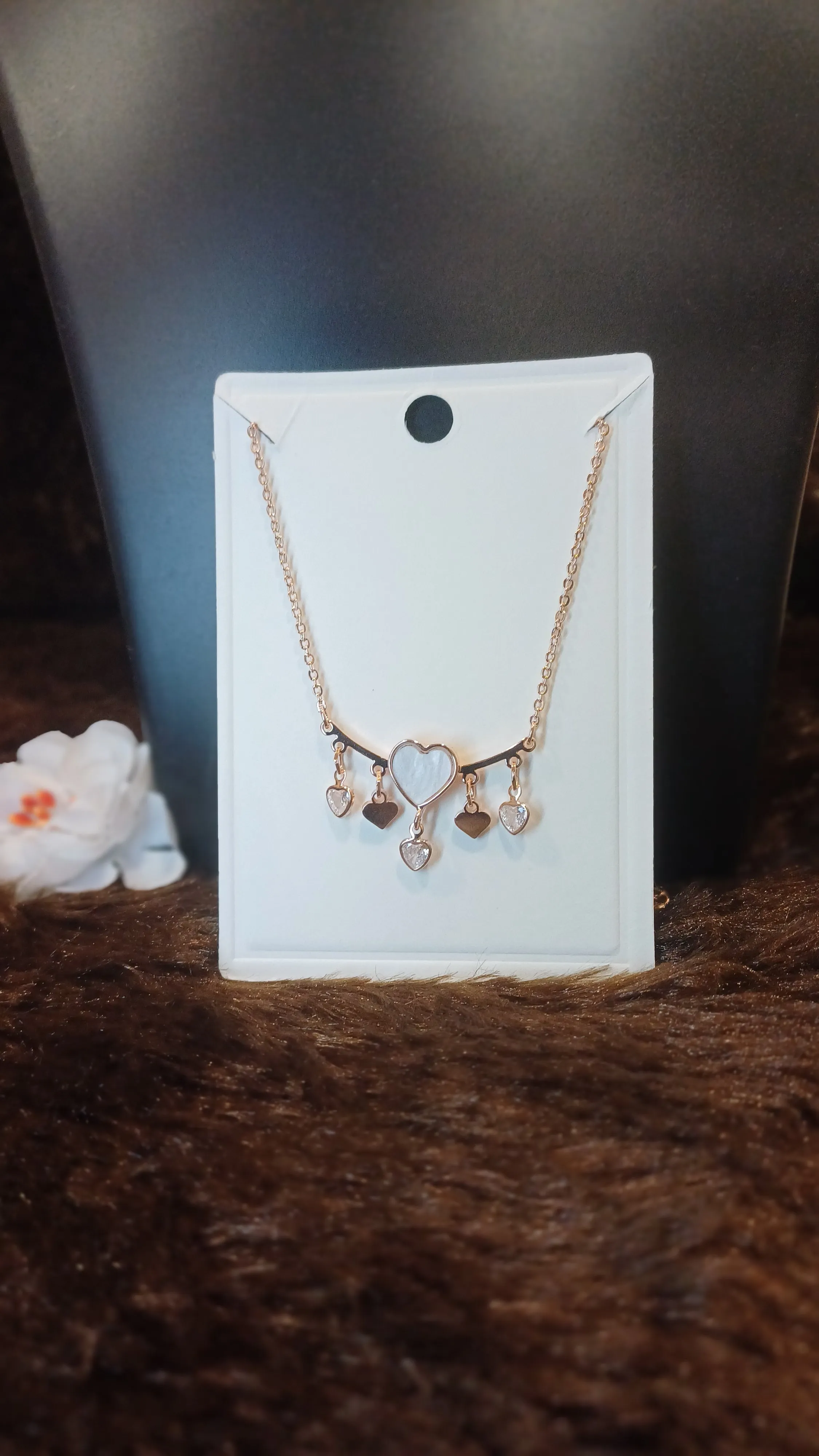 Heart-five pendant with hanging chimes and chain_ anti tarnish_ statement jewellery