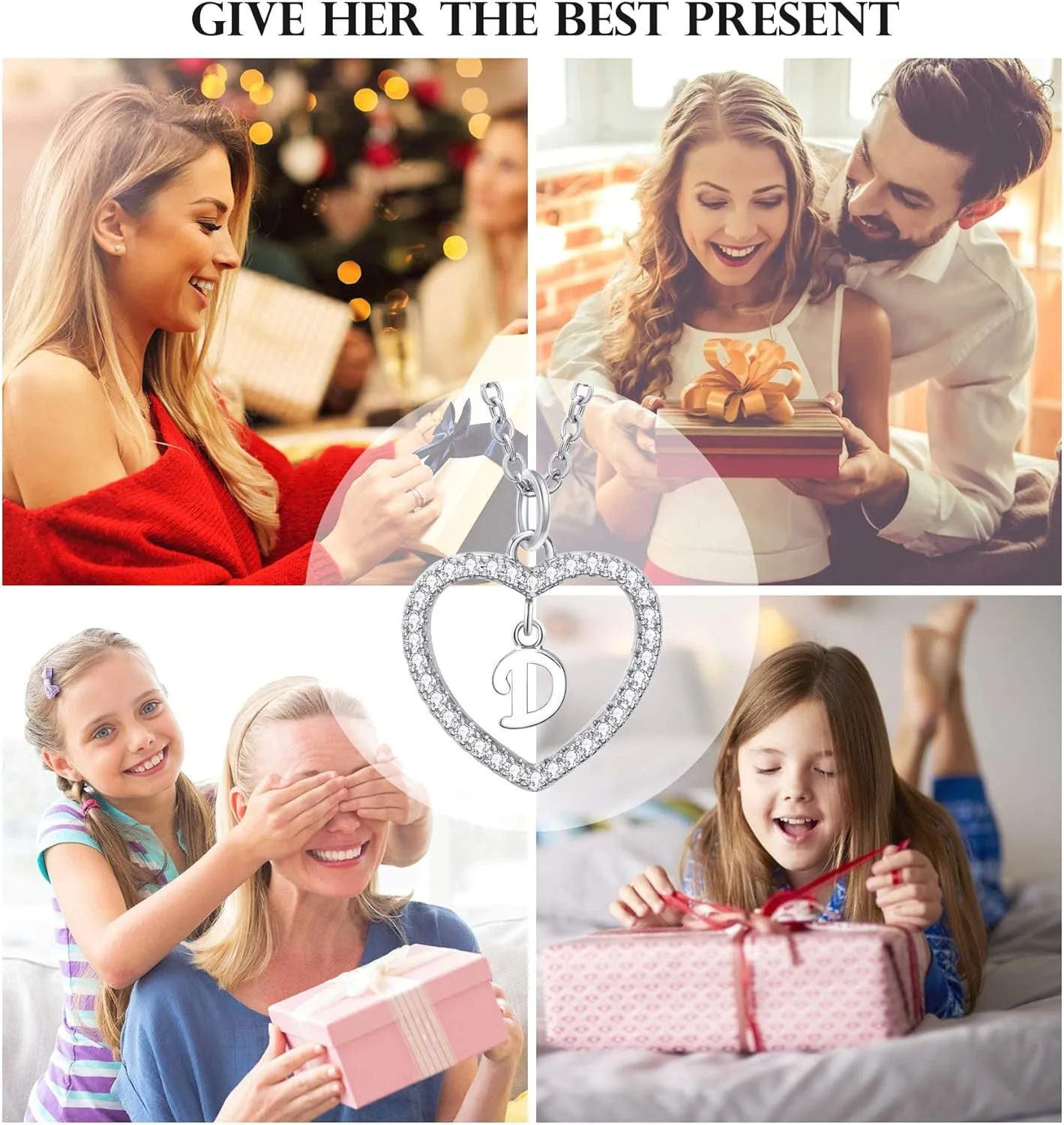 Heart Initial Necklace for Women Dainty Personalised Silver Necklaces Cute Letter A-Z Name Pendant Necklaces CZ Jewelry Message Card Gifts