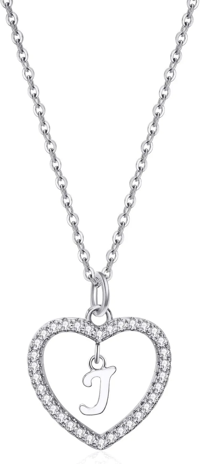 Heart Initial Necklace for Women Dainty Personalised Silver Necklaces Cute Letter A-Z Name Pendant Necklaces CZ Jewelry Message Card Gifts