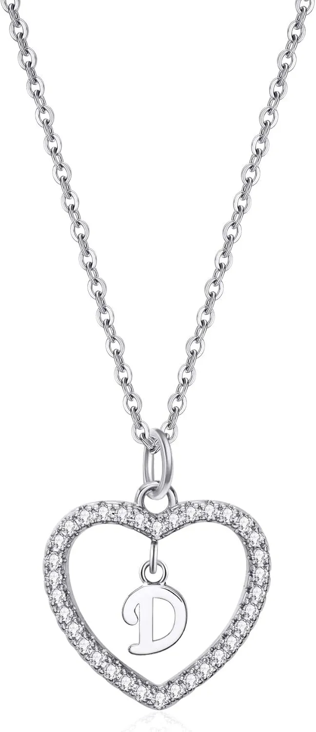 Heart Initial Necklace for Women Dainty Personalised Silver Necklaces Cute Letter A-Z Name Pendant Necklaces CZ Jewelry Message Card Gifts