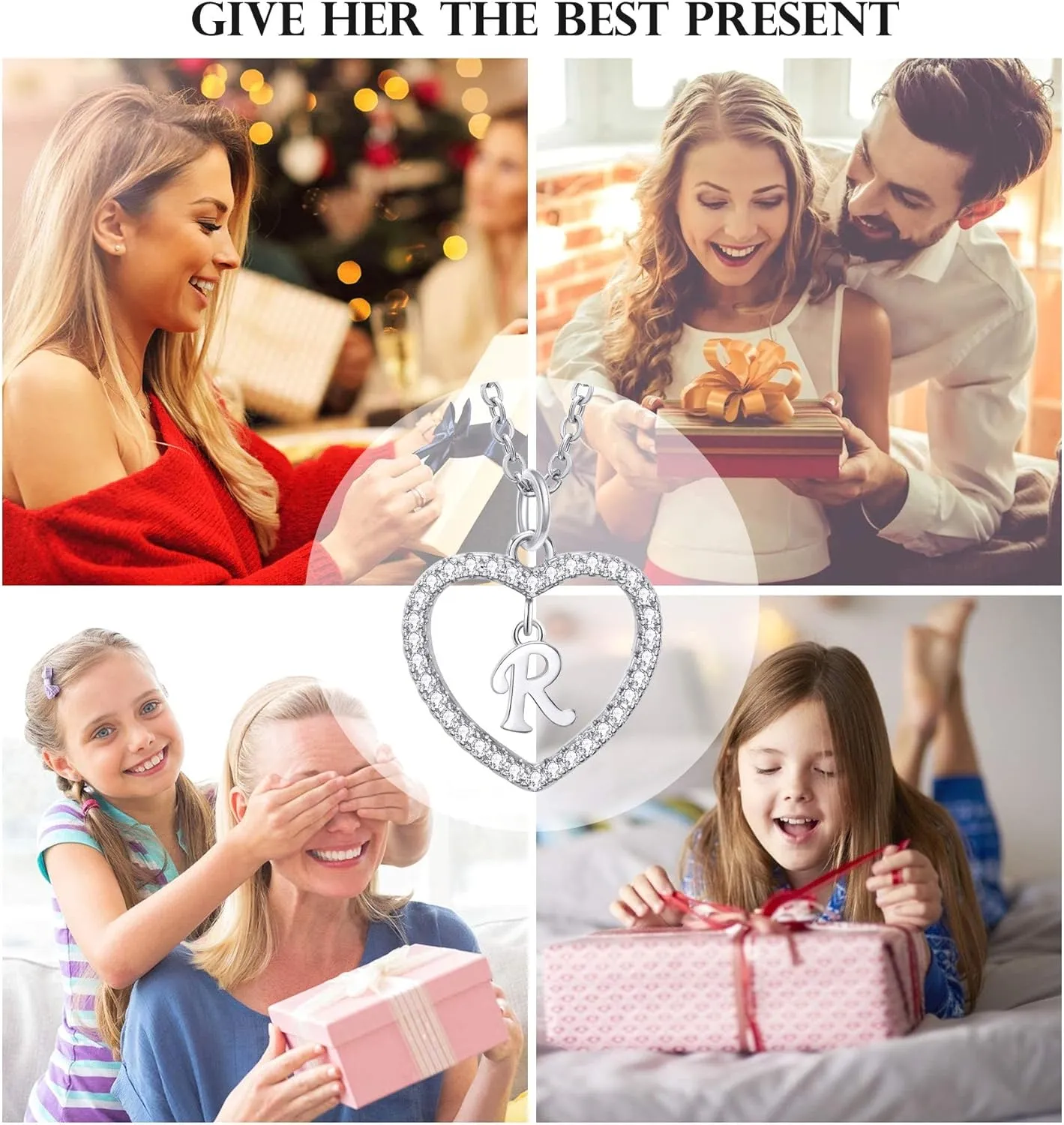 Heart Initial Necklace for Women Dainty Personalised Silver Necklaces Cute Letter A-Z Name Pendant Necklaces CZ Jewelry Message Card Gifts