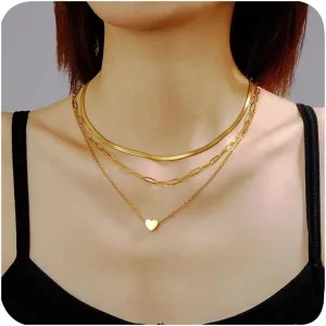 Heart Layered Gold Necklaces for Women Non Tarnish, Stackable 18K Gold Plated Layering Necklace Jewelry Set Gifts for Women