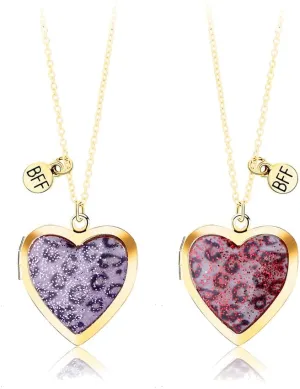 Heart Locket Necklace for Women Men Geometric Heart Photo Picture Necklace for Couples BFF Best Friends Neclace Jewelry 2Pcs