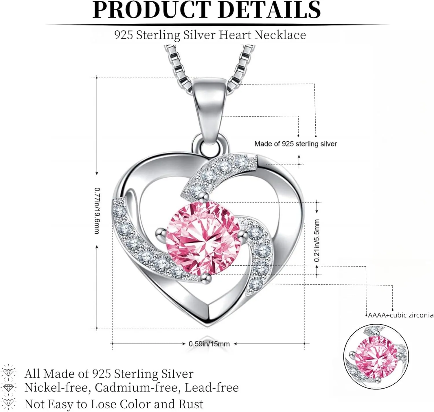 Heart Necklaces for Women 925 Sterling Silver Heart Necklace Heart Pendant Necklace Birthday, Anniversary, Valentine's Day Gift for Women, Wife, Mom