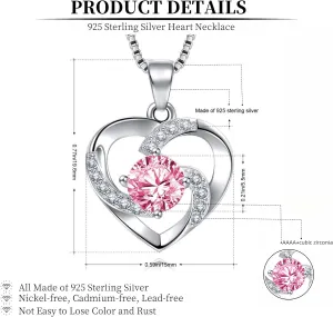 Heart Necklaces for Women 925 Sterling Silver Heart Necklace Heart Pendant Necklace Birthday, Anniversary, Valentine's Day Gift for Women, Wife, Mom