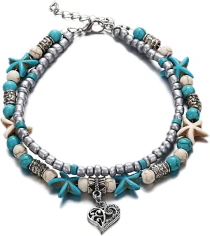 Heart Pendant Bracelet Women's Foot Chain Adjustable Anklet Trendy Alloy Jewelry