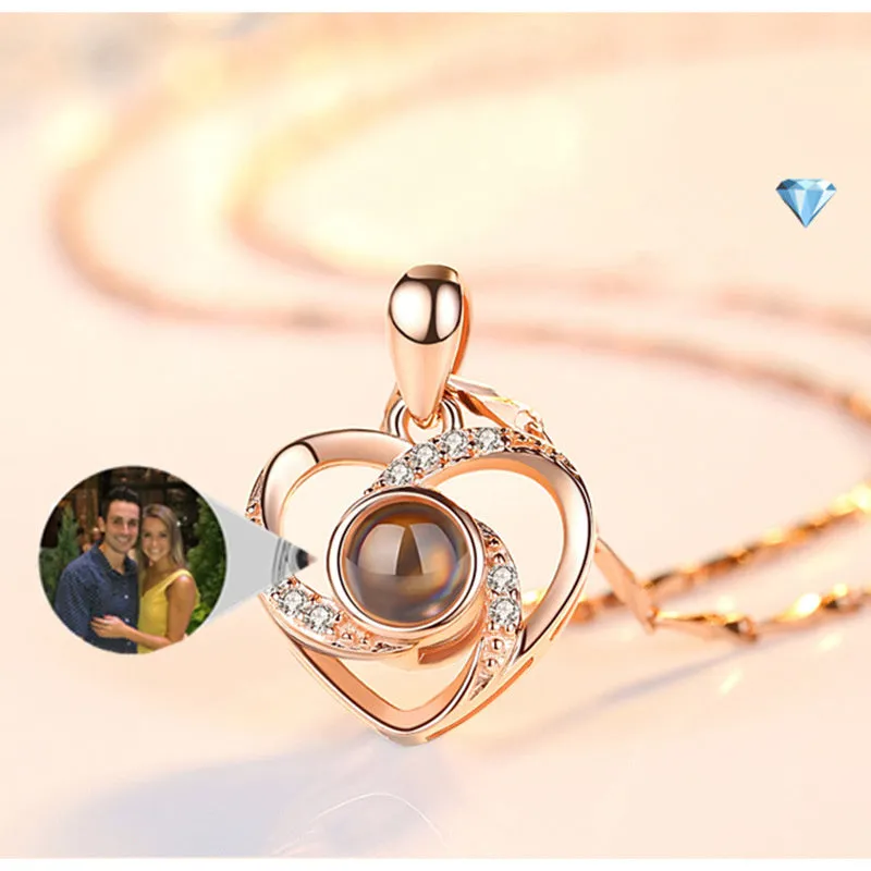 Heart Picture Necklace Personalized Photo Necklaces with Picture Inside Heart Shaped Pendant Memorial Necklace for Her Girlfriend Mom Wife Women S925 Silver Romantic Colorful Photo Projection Necklace Heart Shaped Pendant Necklace 14