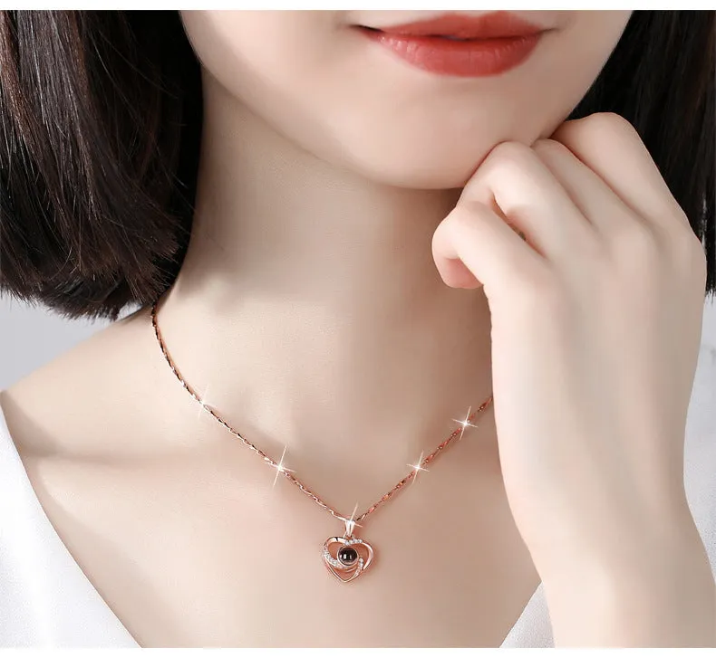 Heart Picture Necklace Personalized Photo Necklaces with Picture Inside Heart Shaped Pendant Memorial Necklace for Her Girlfriend Mom Wife Women S925 Silver Romantic Colorful Photo Projection Necklace Heart Shaped Pendant Necklace 14