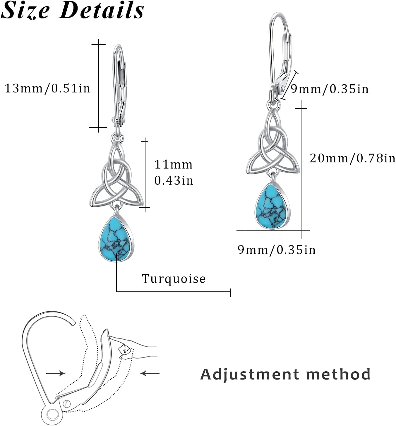 Heart Turquoise Earrings S925 Sterling Silver Vintage Daily Jewelry Gift for Sensitive Ears Women Girls Turquoise Lovers