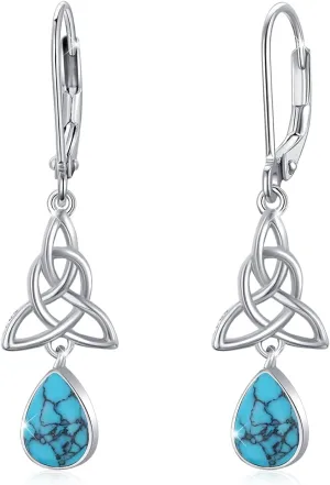 Heart Turquoise Earrings S925 Sterling Silver Vintage Daily Jewelry Gift for Sensitive Ears Women Girls Turquoise Lovers