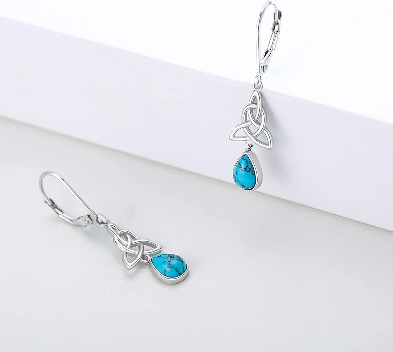 Heart Turquoise Earrings S925 Sterling Silver Vintage Daily Jewelry Gift for Sensitive Ears Women Girls Turquoise Lovers