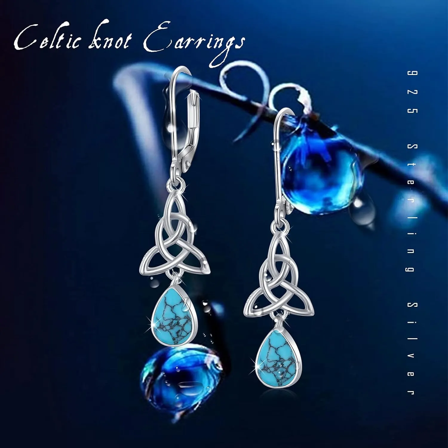 Heart Turquoise Earrings S925 Sterling Silver Vintage Daily Jewelry Gift for Sensitive Ears Women Girls Turquoise Lovers