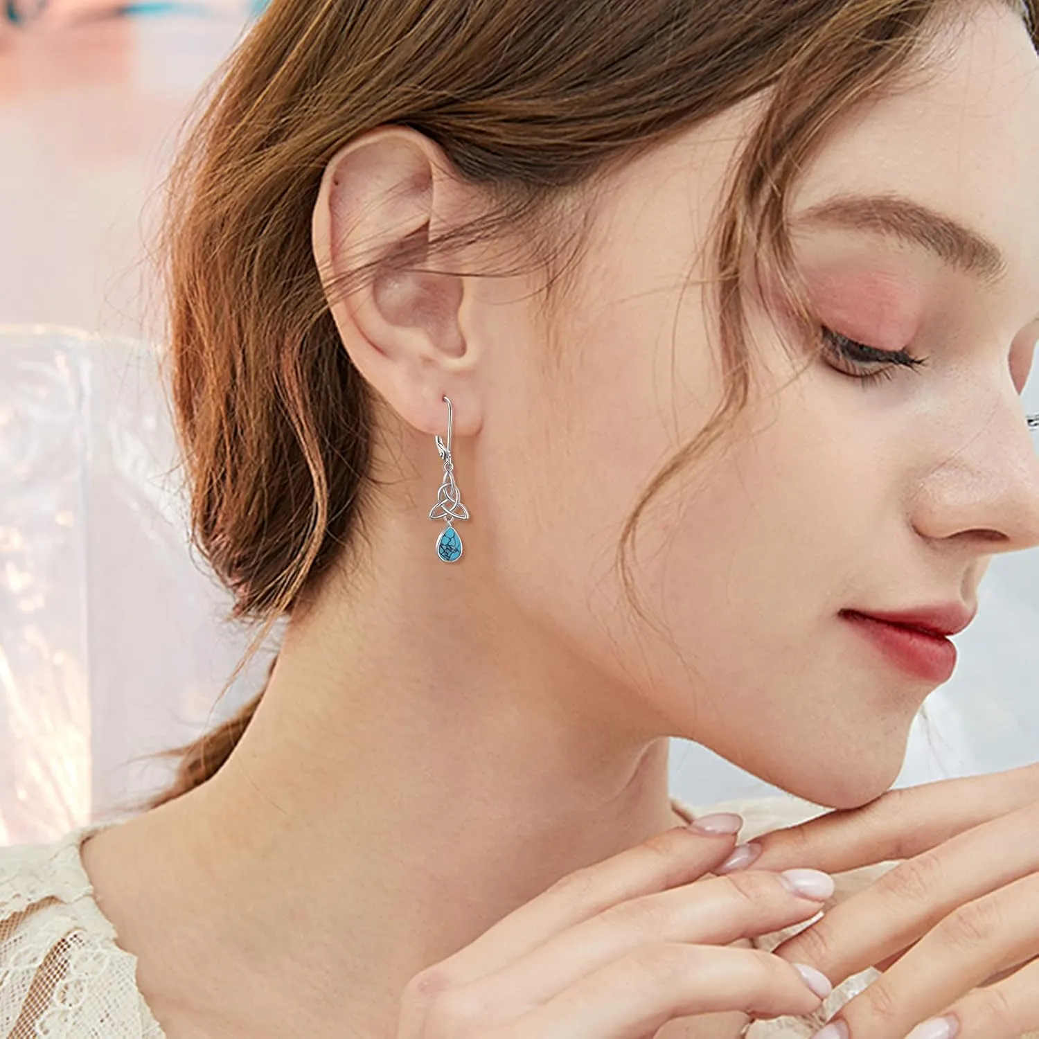 Heart Turquoise Earrings S925 Sterling Silver Vintage Daily Jewelry Gift for Sensitive Ears Women Girls Turquoise Lovers