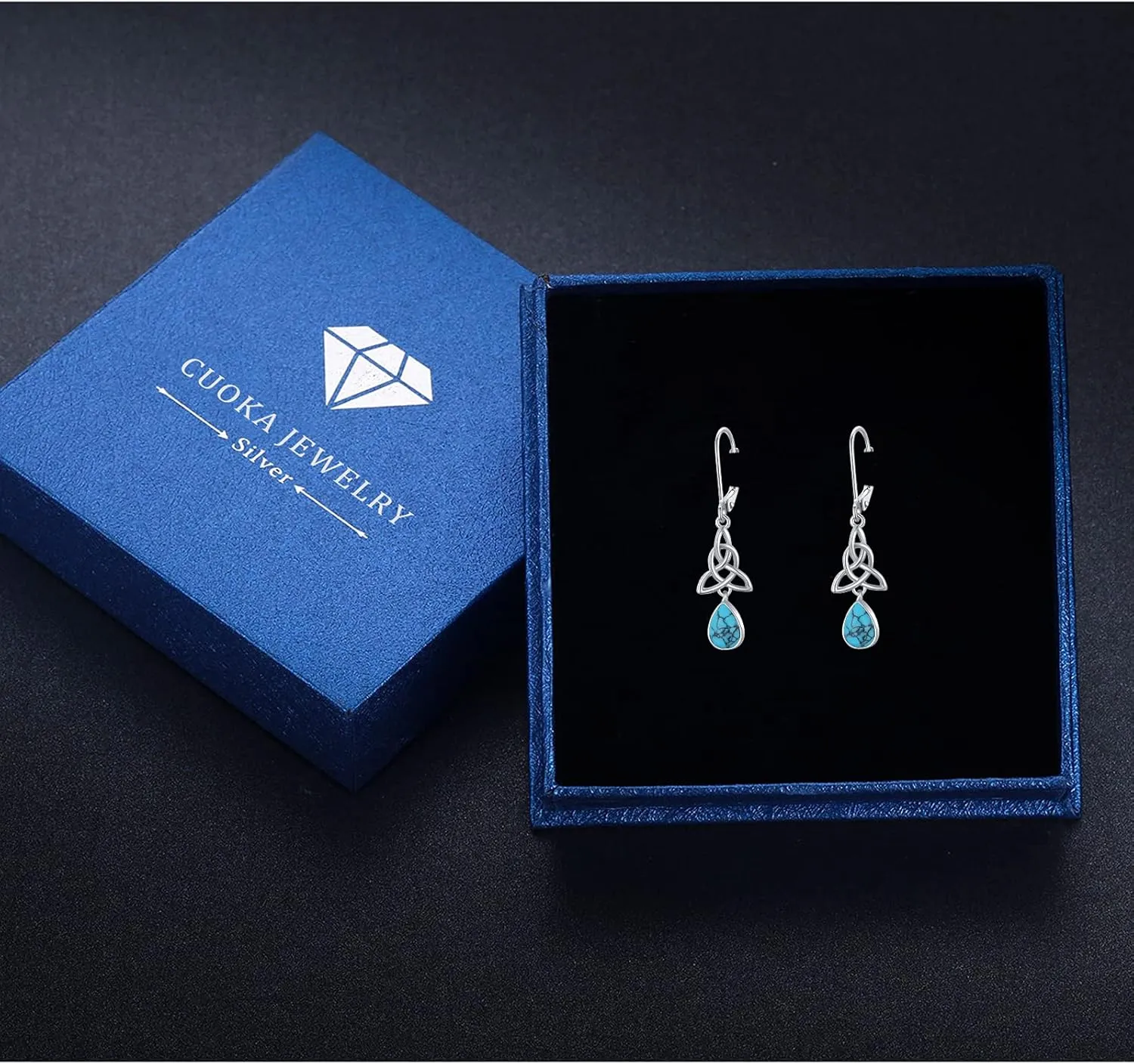 Heart Turquoise Earrings S925 Sterling Silver Vintage Daily Jewelry Gift for Sensitive Ears Women Girls Turquoise Lovers