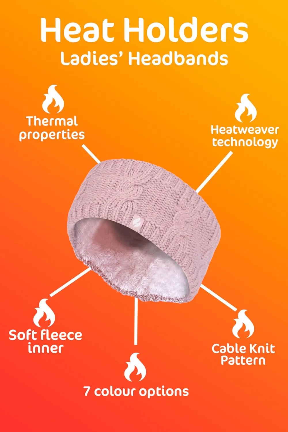 HEAT HOLDERS - Womens Warm Fleece Lined Knit Thermal Winter Ear Warmer Headband