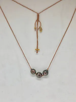 Heather Benjamin Triple Pearl Necklace with Tan Cord