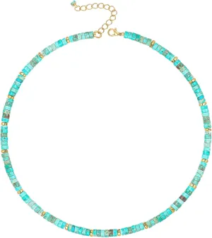 Heishi Style Gemstone Natural Beaded Choker Necklace for Women Surfer Beach Necklace Mix Gemstone Beaded Handmade Bead Necklaces Surfer Beach Boho Summer Necklaces