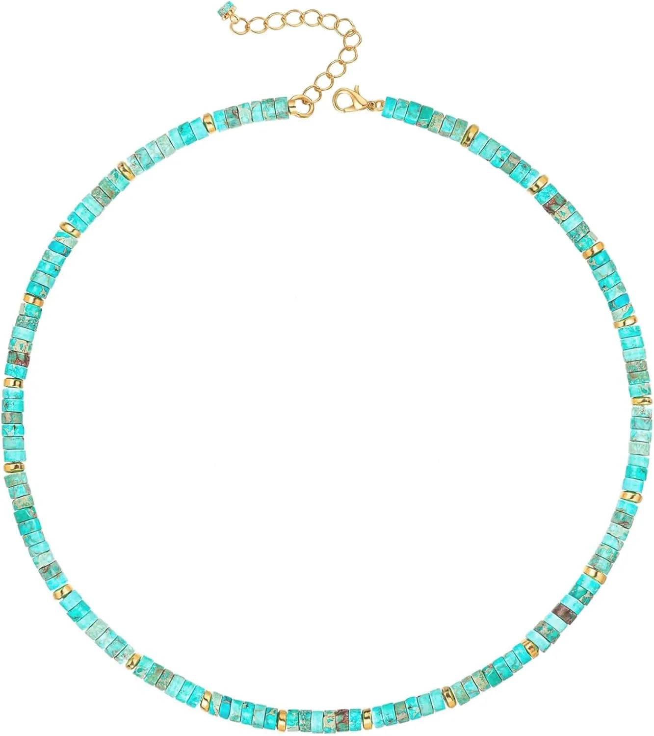 Heishi Style Gemstone Natural Beaded Choker Necklace for Women Surfer Beach Necklace Mix Gemstone Beaded Handmade Bead Necklaces Surfer Beach Boho Summer Necklaces