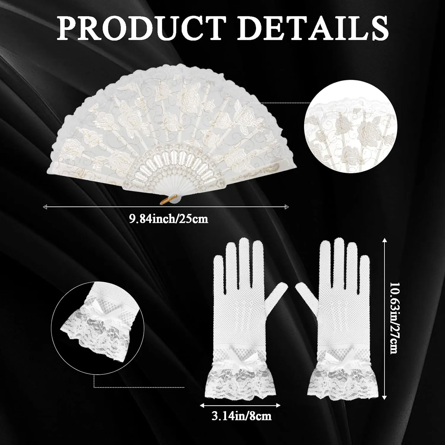 Heliltd 6pcs 1920s Fascinators for Women Tea Party Fascinator Hat for Women Black Hat Gloves Lace Fan Pearl Jewelry Set