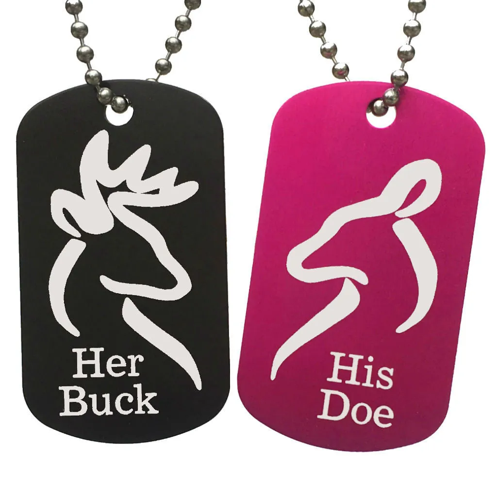 Her Buck & His Doe Dog Tag Necklaces (Pair)