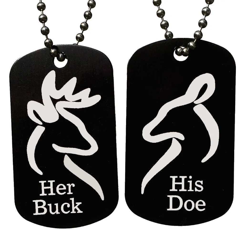 Her Buck & His Doe Dog Tag Necklaces (Pair)