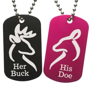 Her Buck & His Doe Dog Tag Necklaces (Pair)