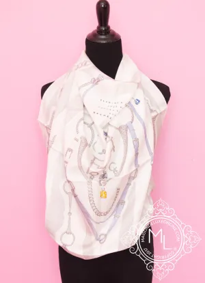 Hermes White Twill Silk 90 cm Etude pour une Parure de Gala Scarf