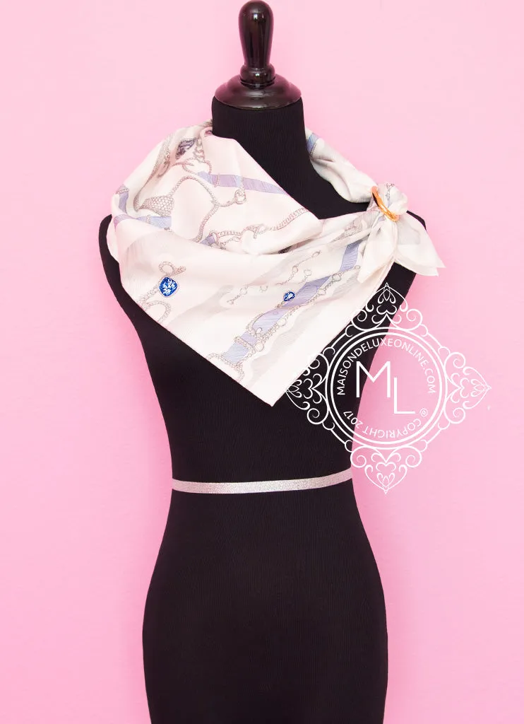 Hermes White Twill Silk 90 cm Etude pour une Parure de Gala Scarf