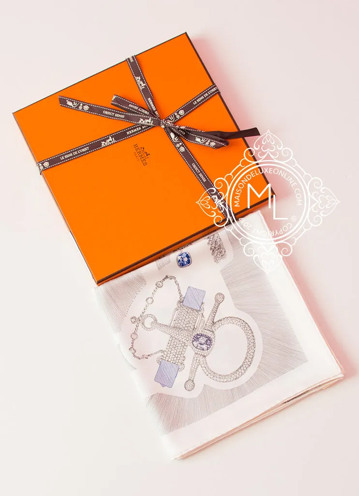Hermes White Twill Silk 90 cm Etude pour une Parure de Gala Scarf