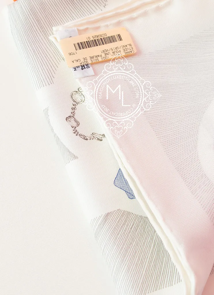 Hermes White Twill Silk 90 cm Etude pour une Parure de Gala Scarf