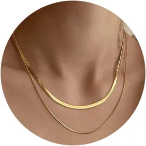 Herringbone Necklace for Women Layered Gold Necklaces Dainty Gold Necklace Set 18k Gold Plated Snake Chain Necklace Simple Gold Choker Necklace for Women Trendy Gold Jewelry for Women