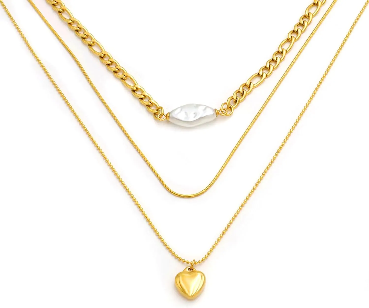 Herringbone Necklaces for Women, Hypoallergenic 18K Real Gold Plated Choker Necklace for Men Girls, 2Pcs Silver Necklace Set, Layering Necklaces(Individual Lobster Clasp)