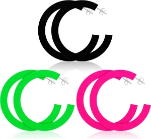Hicarer 3 Pair 80s 90s Neon Earrings for Women Fluorescent Earring Retro Pendant Acrylic Drop Dangle for Glow Party Outfit