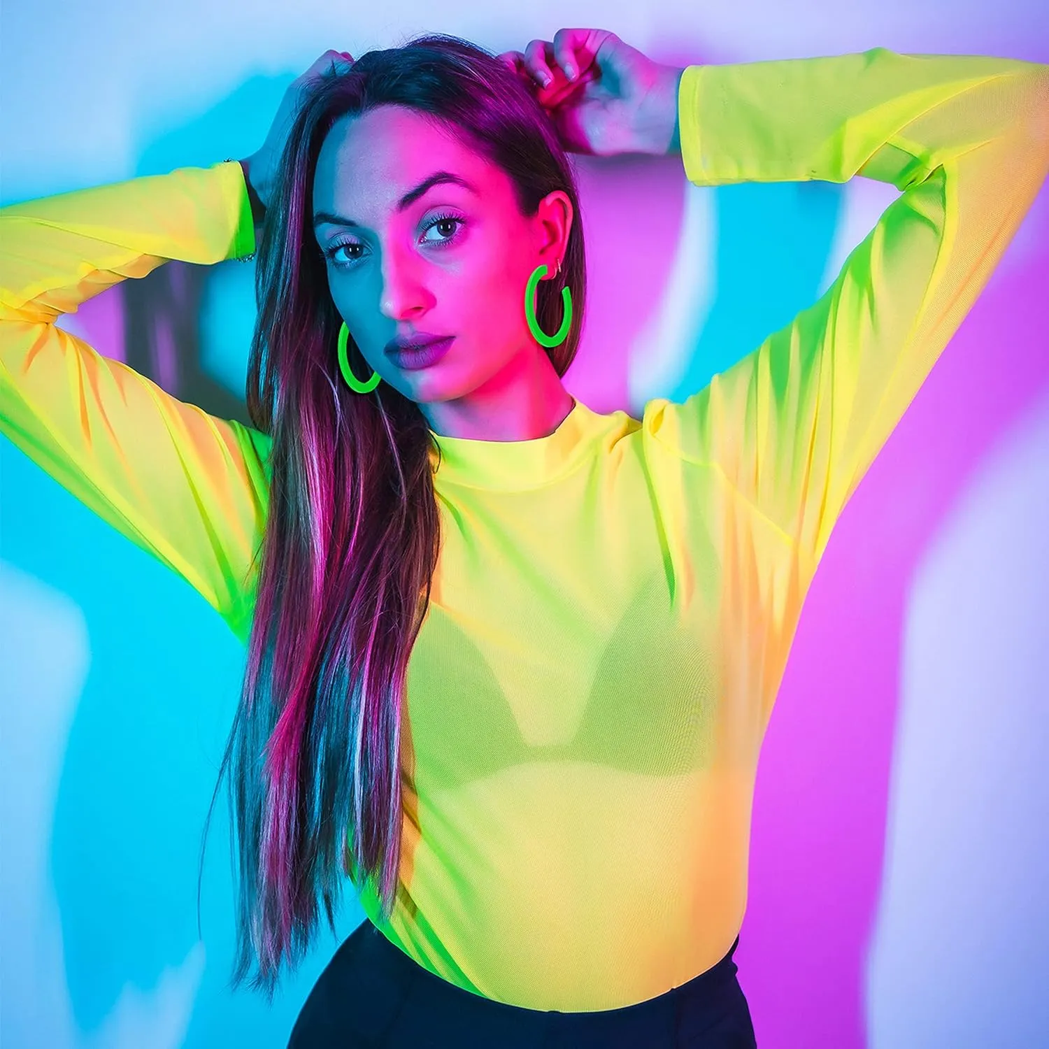 Hicarer 3 Pair 80s 90s Neon Earrings for Women Fluorescent Earring Retro Pendant Acrylic Drop Dangle for Glow Party Outfit