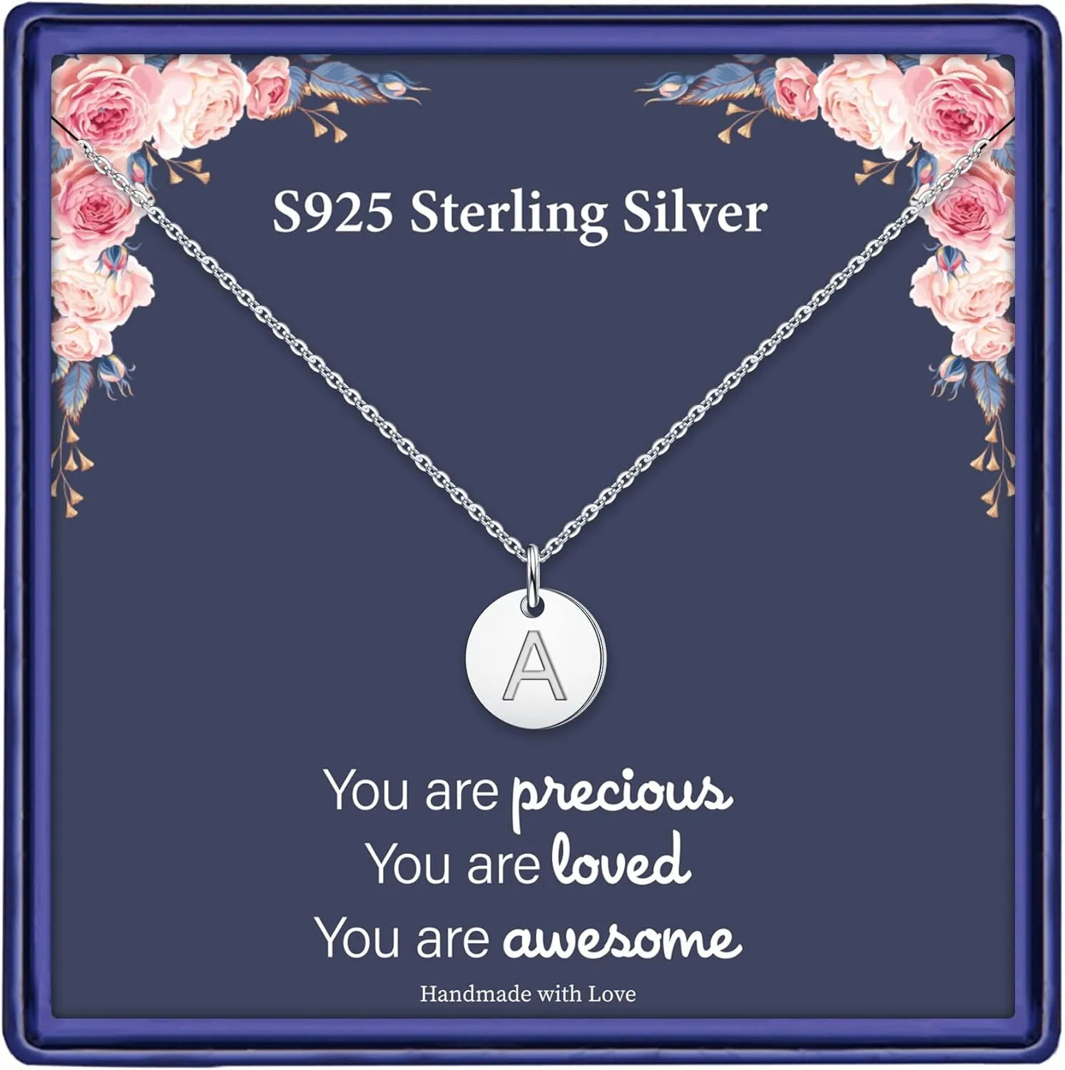 Hidepoo S925 Sterling Silver Disc Initial Necklaces for Girls Women, Dainty Double Sided Engraved Hammered Letter Necklace Sterling Silver Initial Necklaces for Girls Teen Girls Gifts Birthday Gifts