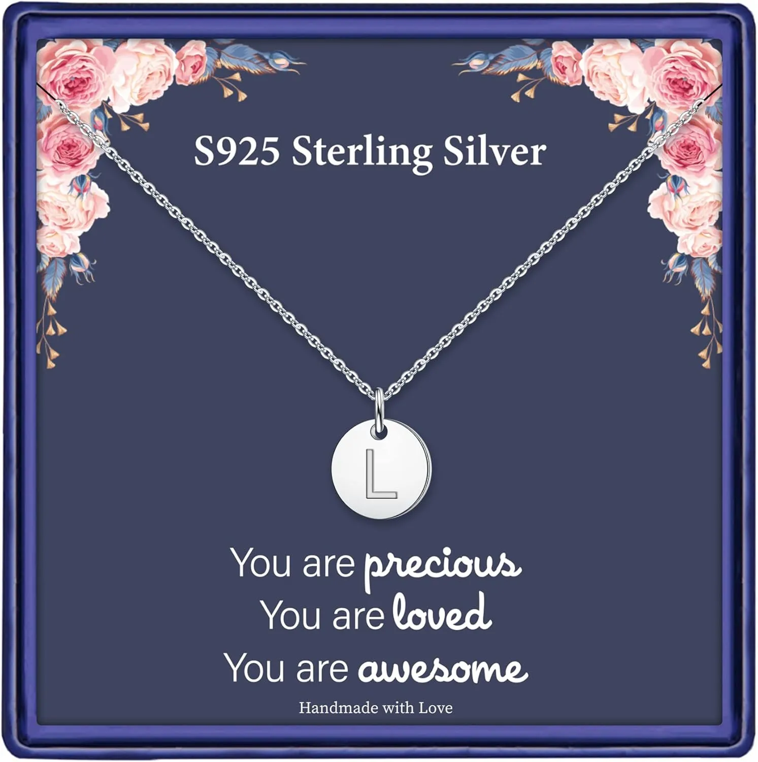 Hidepoo S925 Sterling Silver Disc Initial Necklaces for Girls Women, Dainty Double Sided Engraved Hammered Letter Necklace Sterling Silver Initial Necklaces for Girls Teen Girls Gifts Birthday Gifts