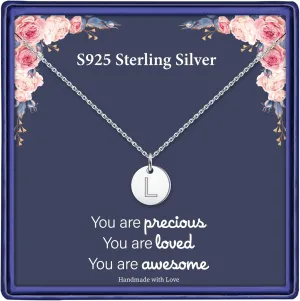 Hidepoo S925 Sterling Silver Disc Initial Necklaces for Girls Women, Dainty Double Sided Engraved Hammered Letter Necklace Sterling Silver Initial Necklaces for Girls Teen Girls Gifts Birthday Gifts